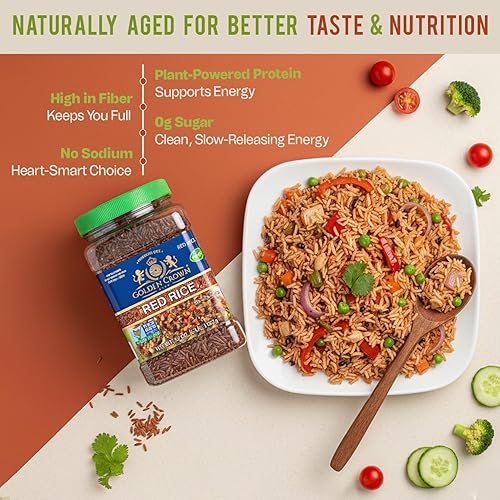 Miniatura 3 de Golden Crown - Arroz rojo orgánico  Arroz rojo orgánico rico en fibra y antioxidantes  Arroz rojo orgánico vegano  Arroz integral pegajoso de alta
