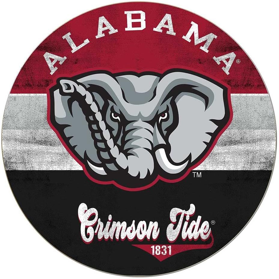 KH Sports Fan Alabama Crimson Tide Multi-Color Retro Circle Sign, 20x20 Inches, Crimson Tide Decor for Dorm Room, Bedroom, Fan Cave, Living Room; Display Your Team Spirit with This Unique Alabama Crimson Tide Wall Art