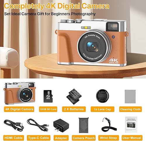 Miniatura 8 de Cámaras digitales 4K para fotografía  48 MP de enfoque automático apuntar y disparar cámaras digitales con tarjeta SD de 32 GB  Cámara de vlogging