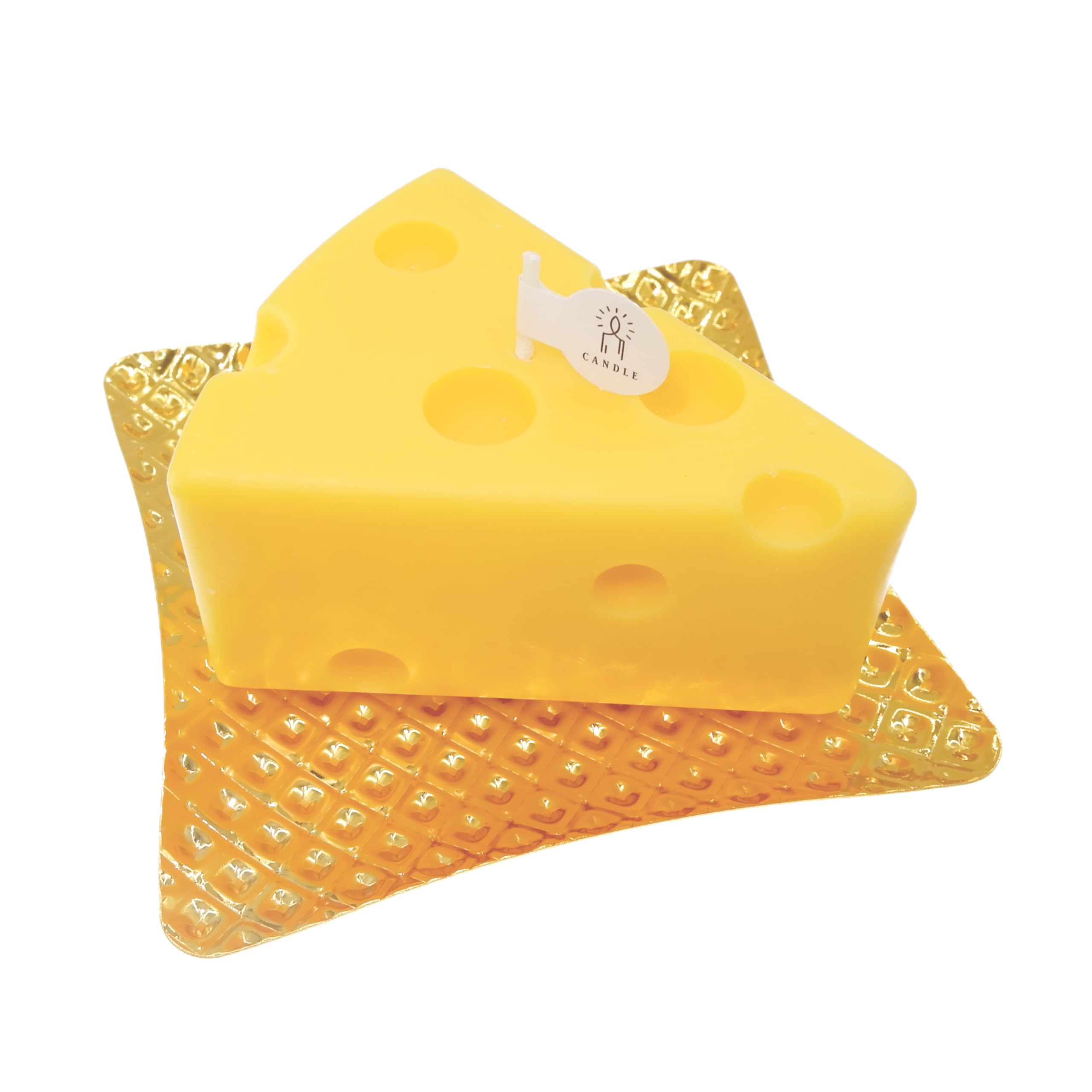 KCVC Set mit 1 Kerze in Käseform und 1 goldenem Kerzenständer, Soja-Duftkerze, niedliche dekorative Kerze, handgefertigte Kerze, Kasten, Käse, Cracker, Kerze, originelle Kerzen, Geburtstag,