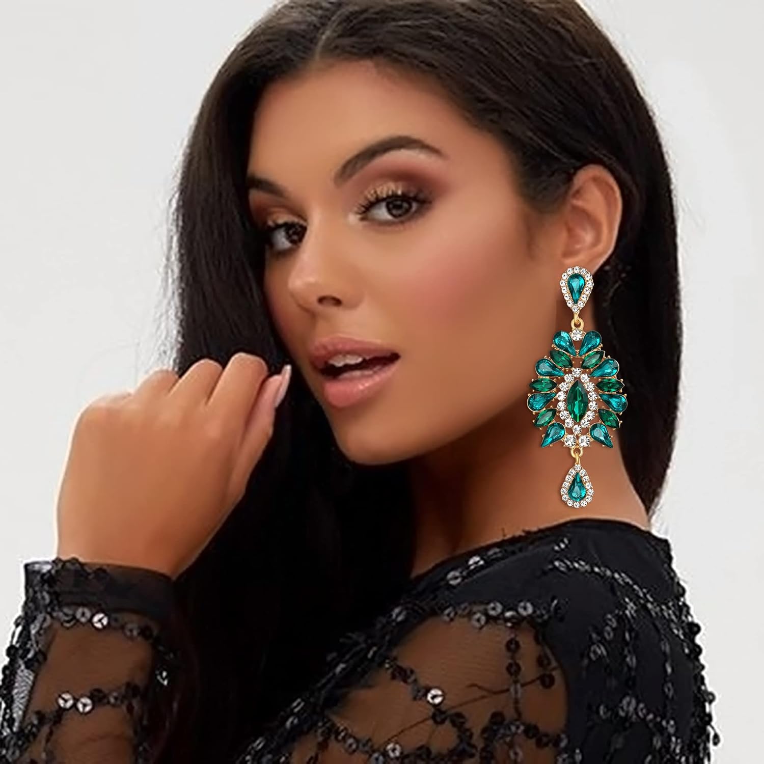 EVER FAITH Austrian Crystal Big Dangle Earrings, Prom Teardrop Marquise Statement Chandelier Earrings for Woman - Image 3