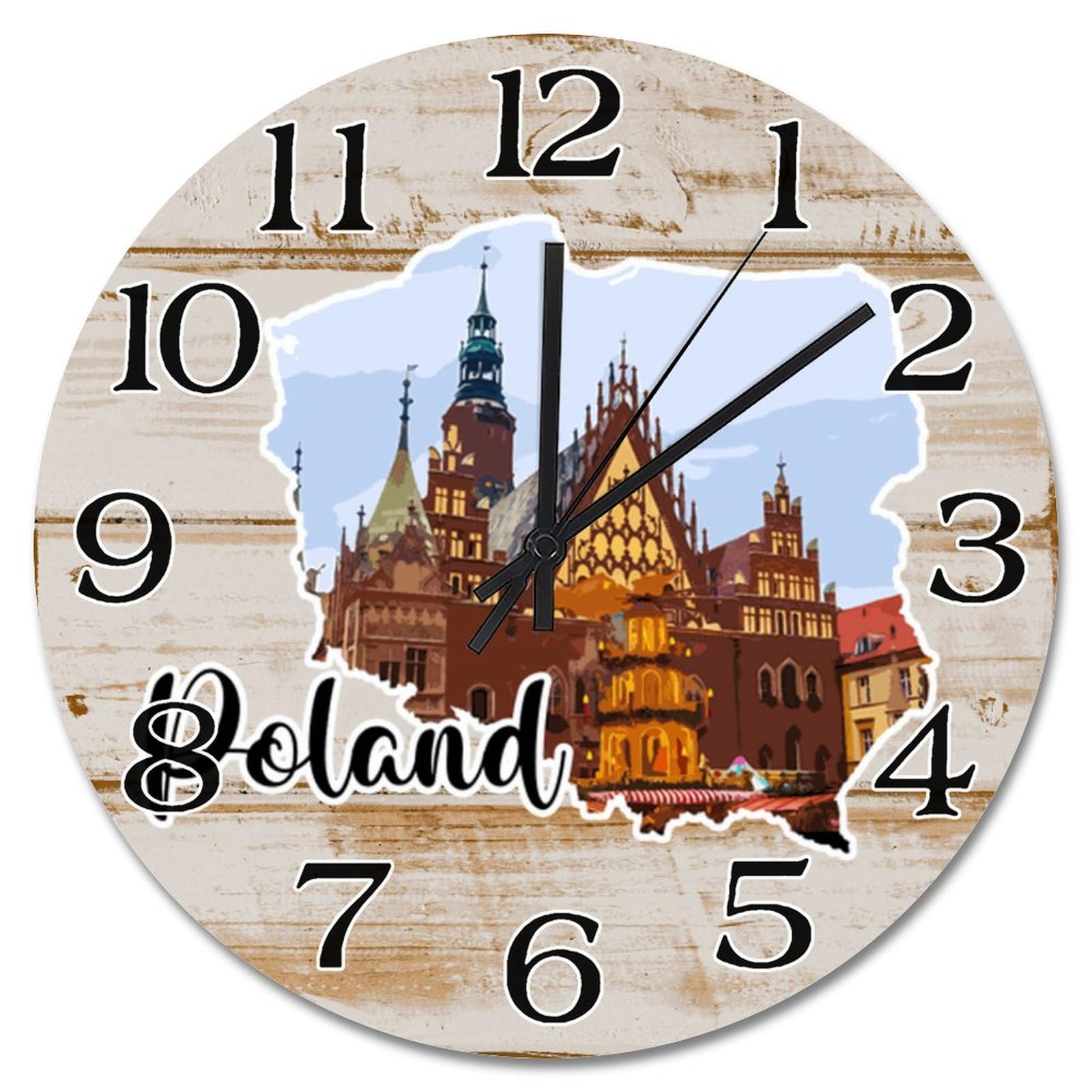 Horloge murale en bois 30,5 cm silencieuse à piles Pologne