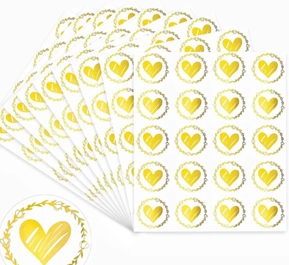 Pack of 400 Envelope Seal Stickers, Heart Envelope Stickers, Love Stickers for Perfect for Invitaion, Christmas, Gift Wrapping, Wedding, Party, Greeting Cards, DIY Decoration (Gold)