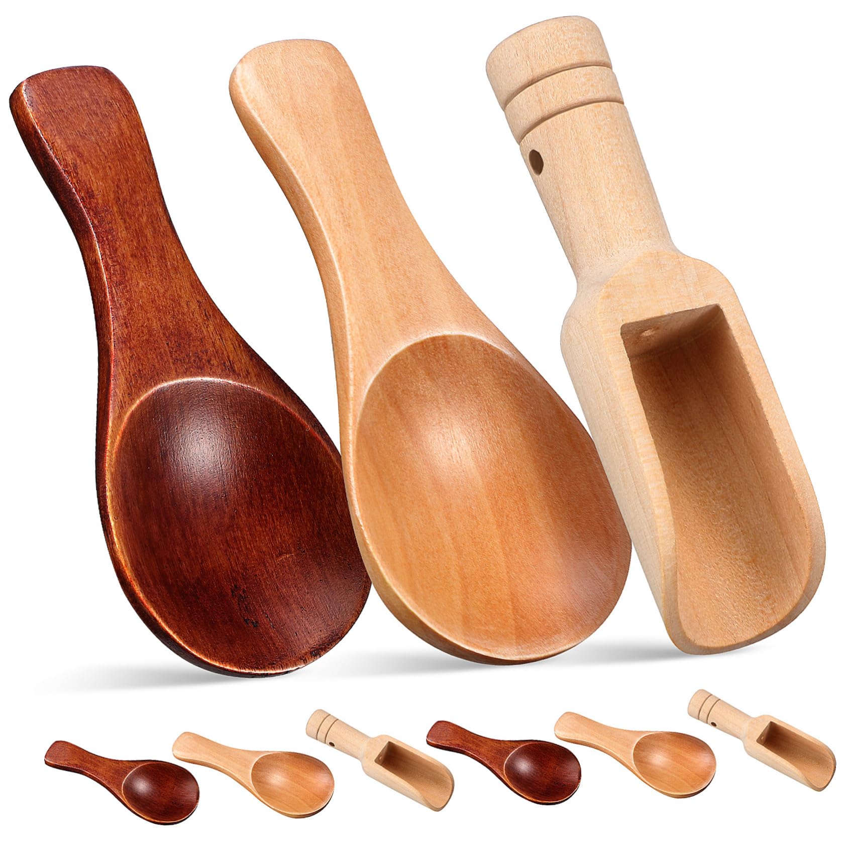9pcs MiniKichvoe 9pcs Mini Wooden Spoon Small Bath Salt Spoon Condiments Scoop Coffee Scoop for Sugar Seasoning Honey