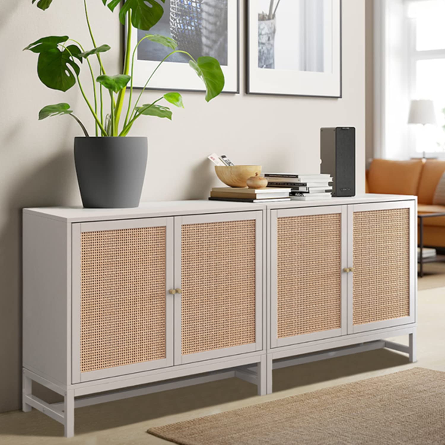 Buy Yoluckea Rattan Sideboard Buffet Set of 2 Kitchen Accent