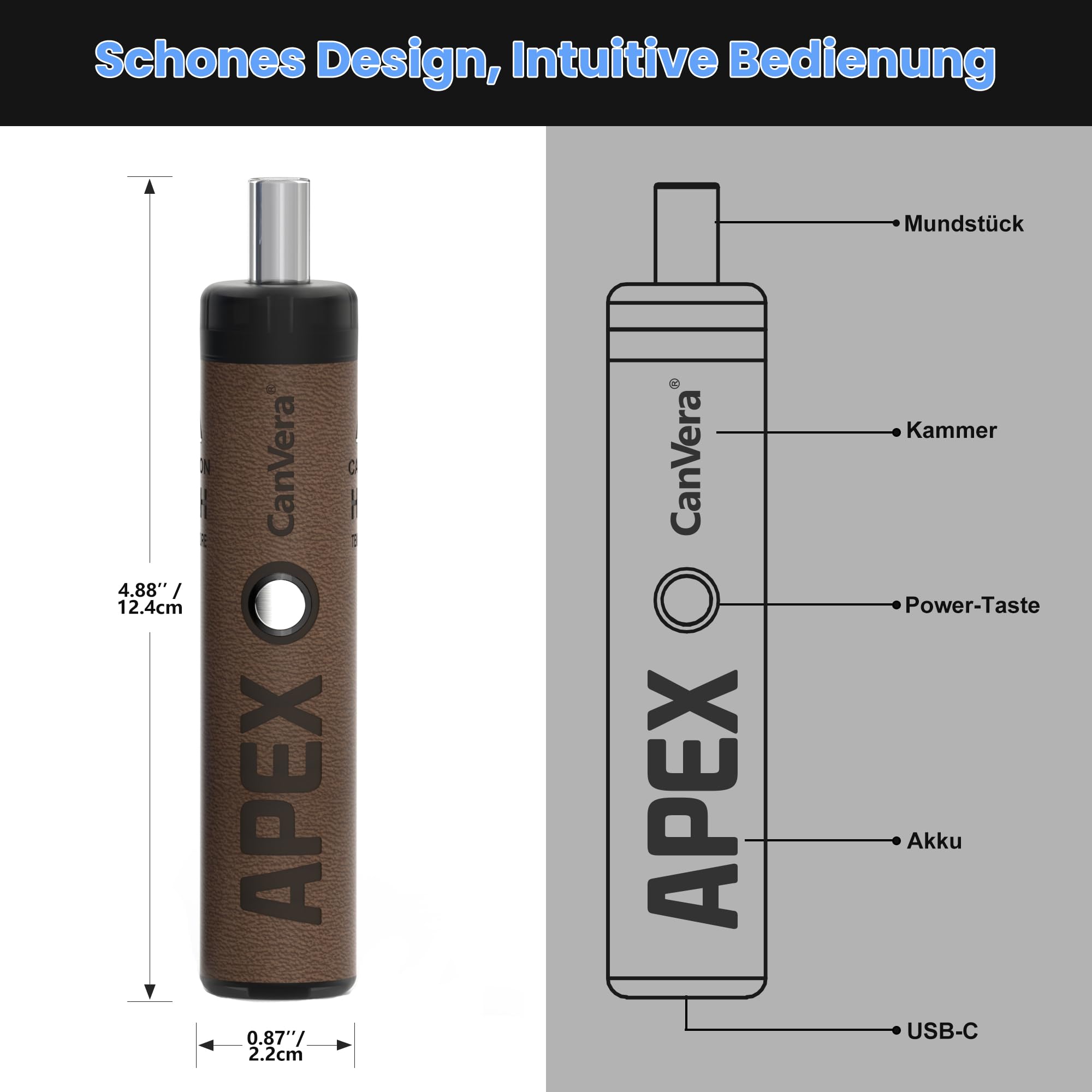 Premium Vaporizer Kräuter | Verdampfer für Kräuter mit 3 Temperaturstufen | Glasmundstück Vapo-rizer| Sehr kompakt | Soft-Touch-Finish | Edelstahl-Kammer | Einfache Reinigung