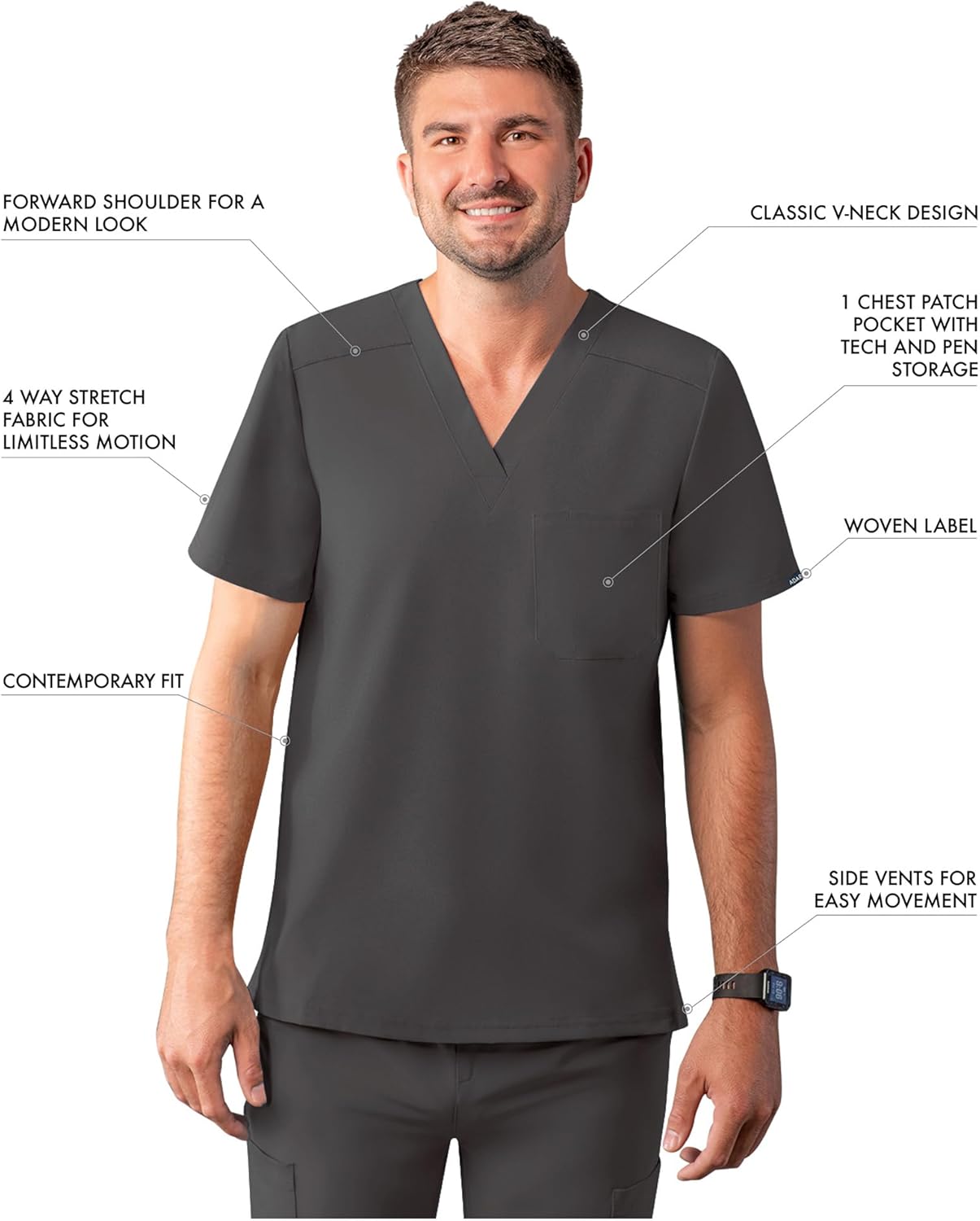 Adar Addition Scrubs for Men - Classic V-Neck Scrub Top - Image 3