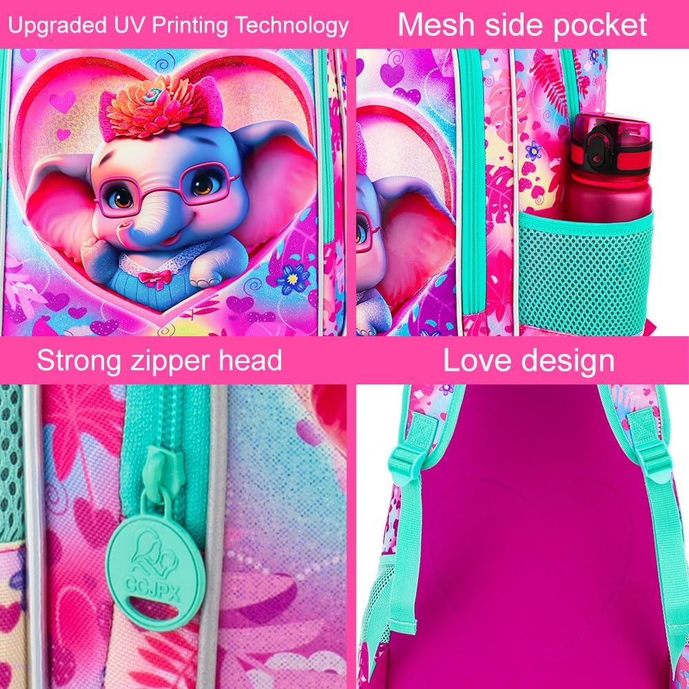 3PCS Girls Backpack, Kids Water Resistant Heart Bookbag Set with Lunch Box, Cute Kids School Bag for Preschool Toddler - Image 4