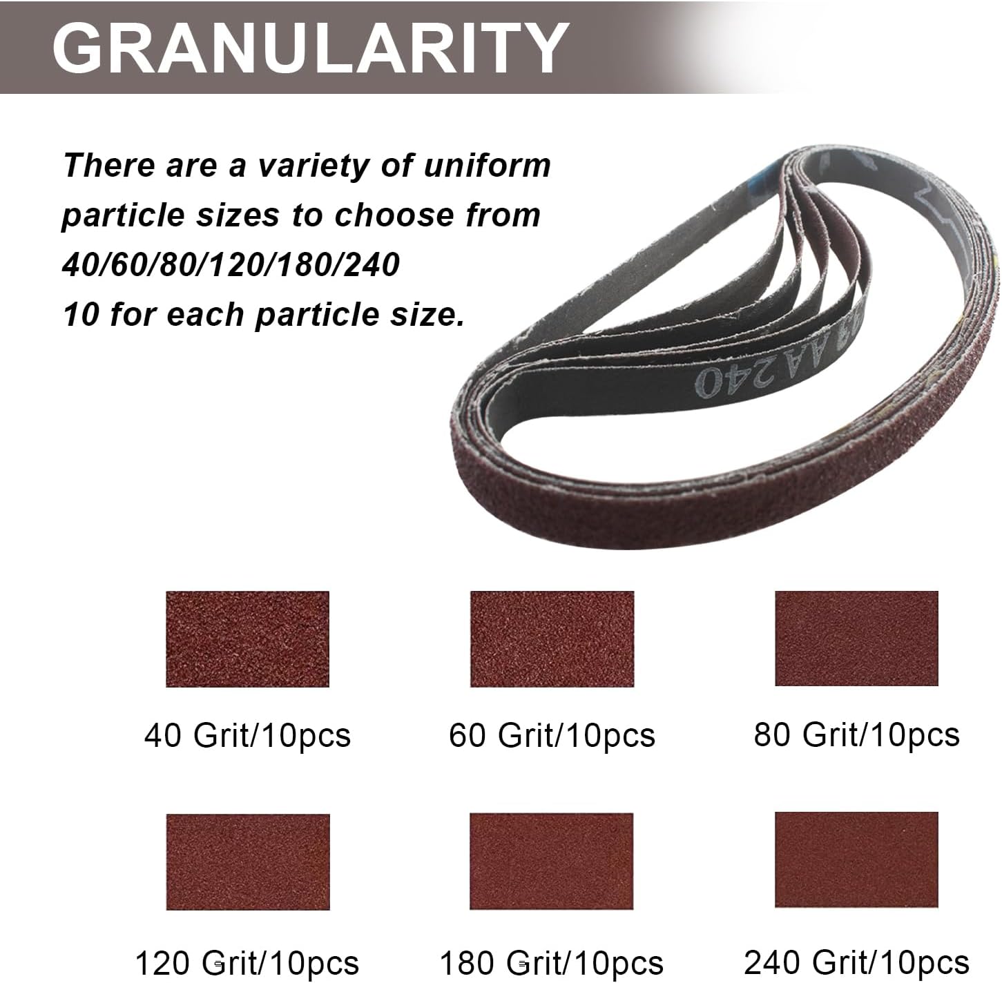 1/2 x 18 inch Sanding Belts, Aluminum Oxide,10 Each of (40/60/80/120/180/240), Fits for Astro 3037,for WEN 6307,for Ryobi PSD101B,for Ingersoll 360-418