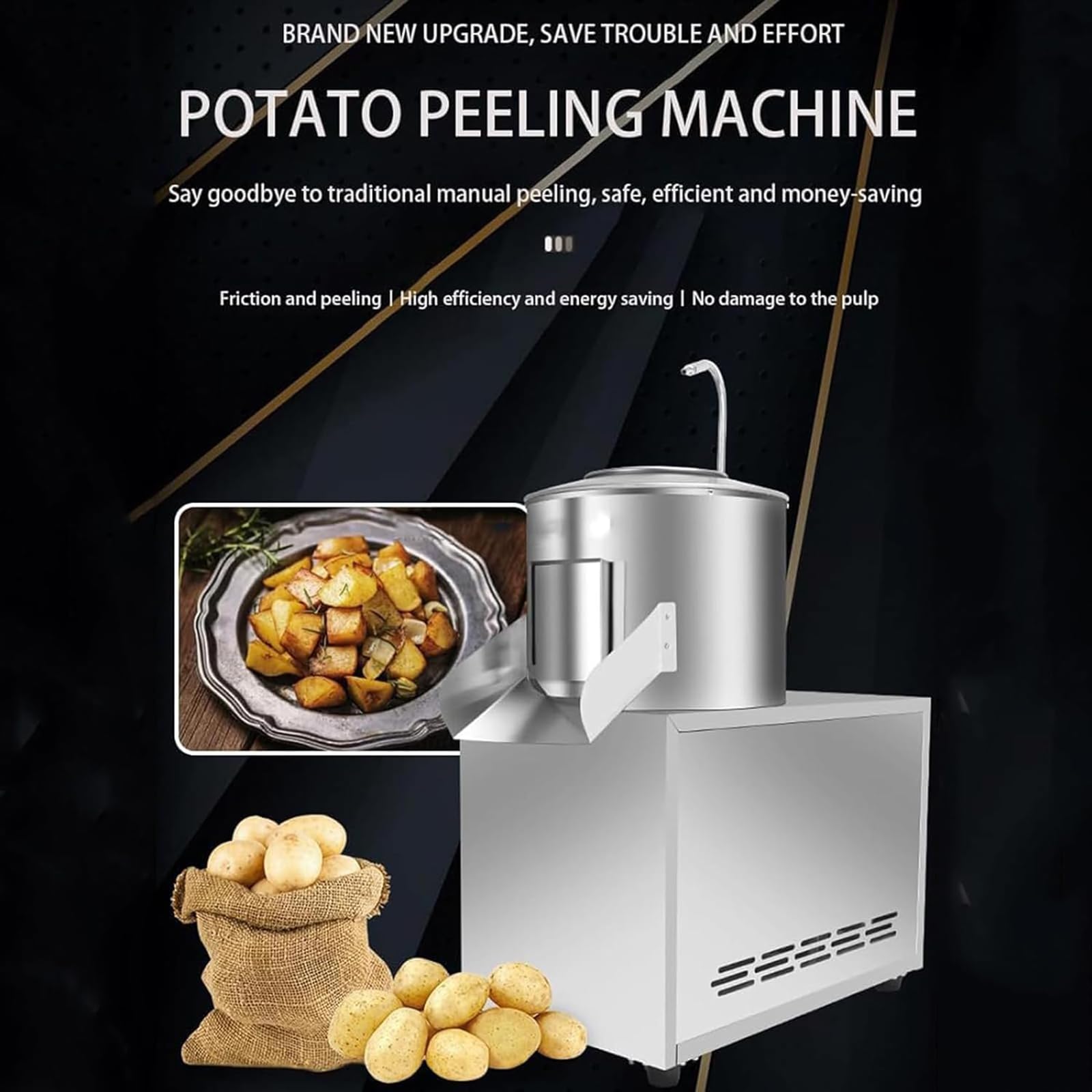 MObyat Máquina Peladora Patatas Comercial, Lavadora Automática Peladora Patatas Acero Inoxidable 1100 W con Tubería Agua Controlable, 240 Kg/h/pelado Rápido En 2 Minutos, para Batatas Jengibre Y Taro