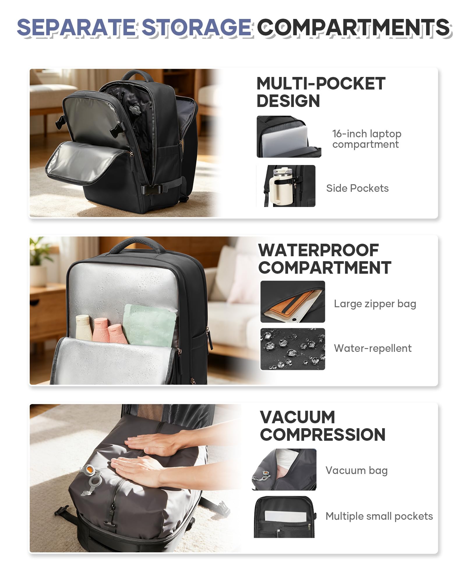 SZSYCN Zaino Sottovuoto Viaggio con Pompa Bagaglio a Mano Ryanair 40x30x20 Zaino Aereo 40x20x25 Ryanair Sottovuoto Borsa da Viaggio 40x30x20 Aereo Bagaglio a Mano Borsa da Lavoro per Laptop