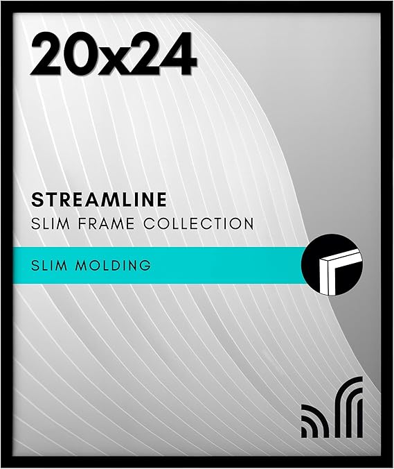 Americanflat 20x24 Picture Frame with Polished Plexiglass - Streamline Collection - Thin Border Picture Frame for Wall Display - Hanging Hardware Included - Black