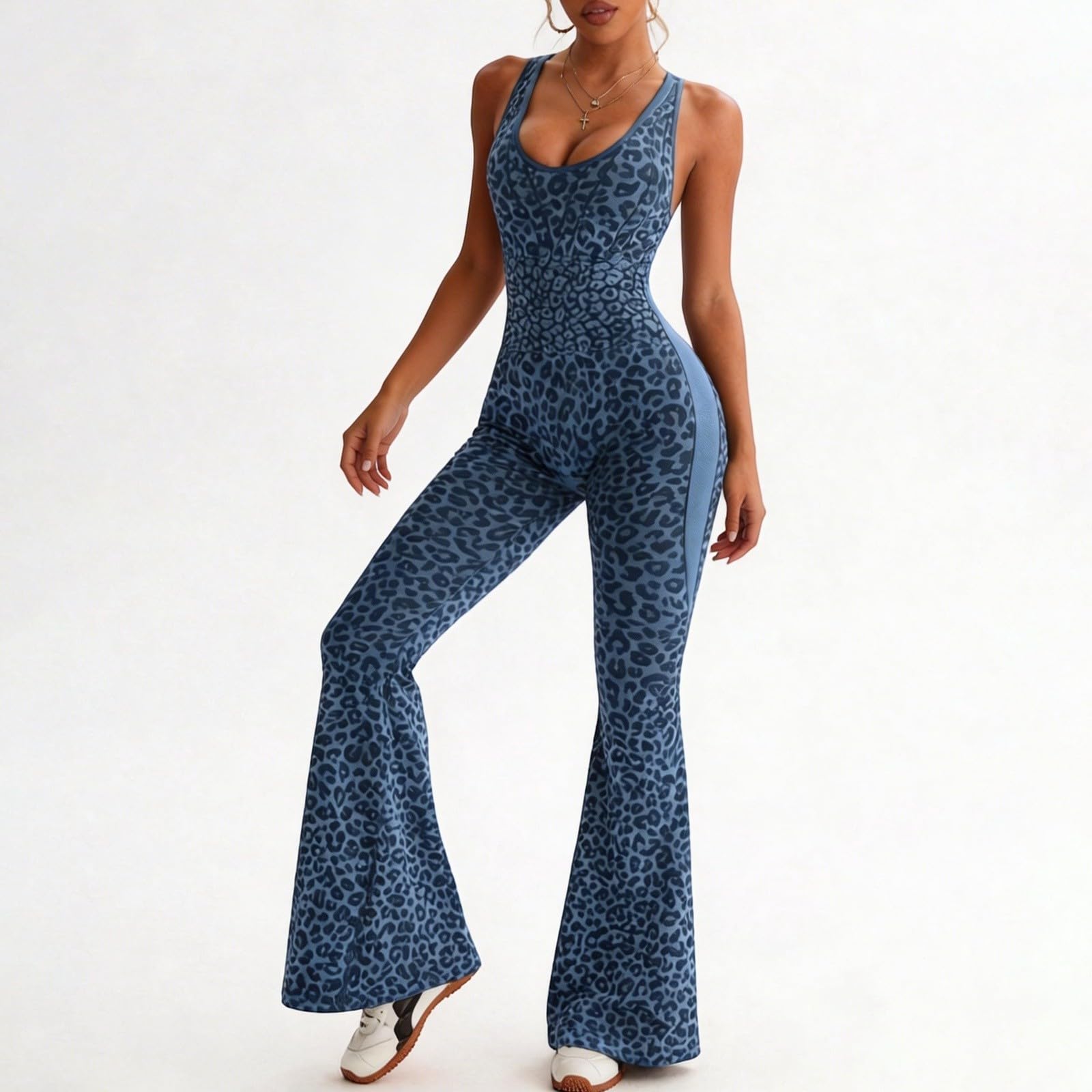 Générique Combinaison yoga sans coutures imprimé léopard dos nu pour femme fitness,Sans coutures · Imprimé léopard · Dos nu à pois · Fitness & détente