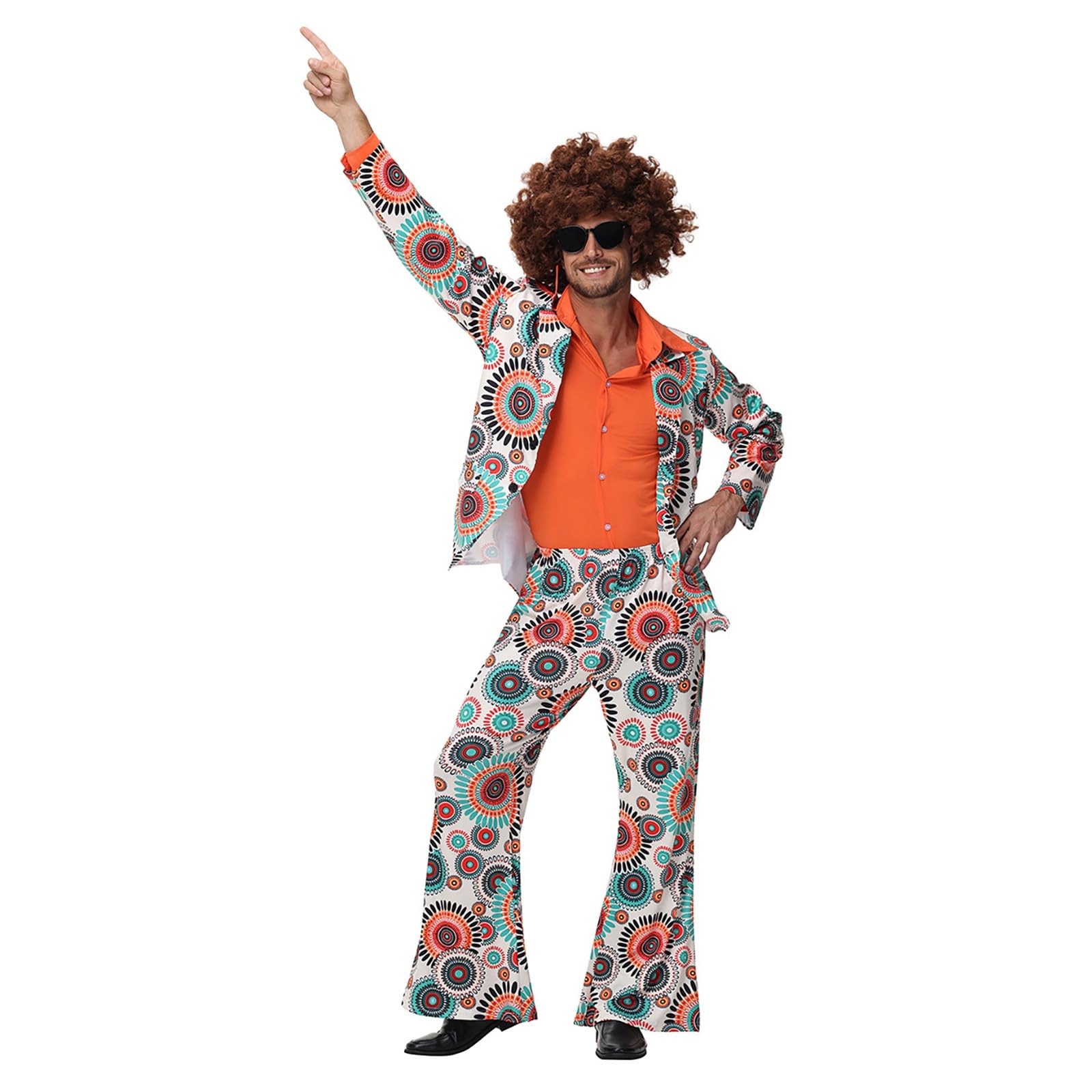 Disfraz de los años 70 para hombre, ropa de estilo hip, disfraz de discoteca de los años 80 y 90, disfraz de carnaval, chaqueta y pantalón con flores, cosplay, fiesta, disfraces, discoteca