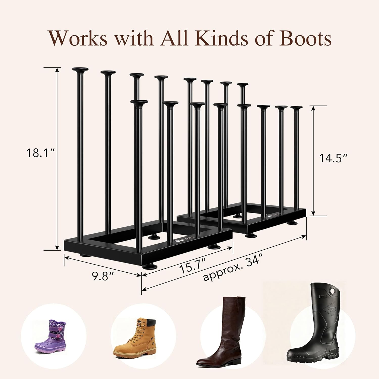 Shoe Rack Organizer, Free Standing Shoe Storage Shelf, Narrow Space-Saving Design for Tall Boot, Metal Boot Holder Organization for Closet, Entryway, Garage, Bedroom, Outdoor, Fits 8 Pairs
