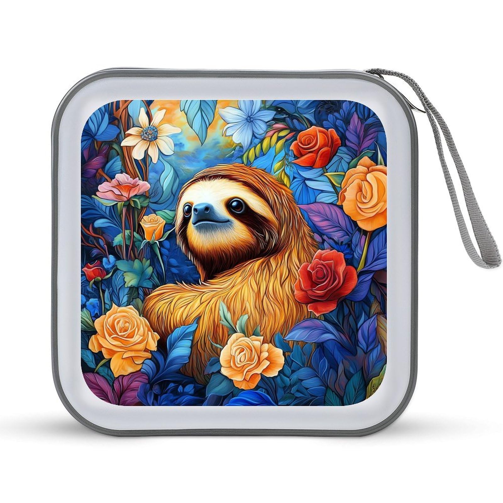 Sloth Flowers CD Case Plastic DVD Case Holder Wallet Disc Storage Organizer for Car Travel