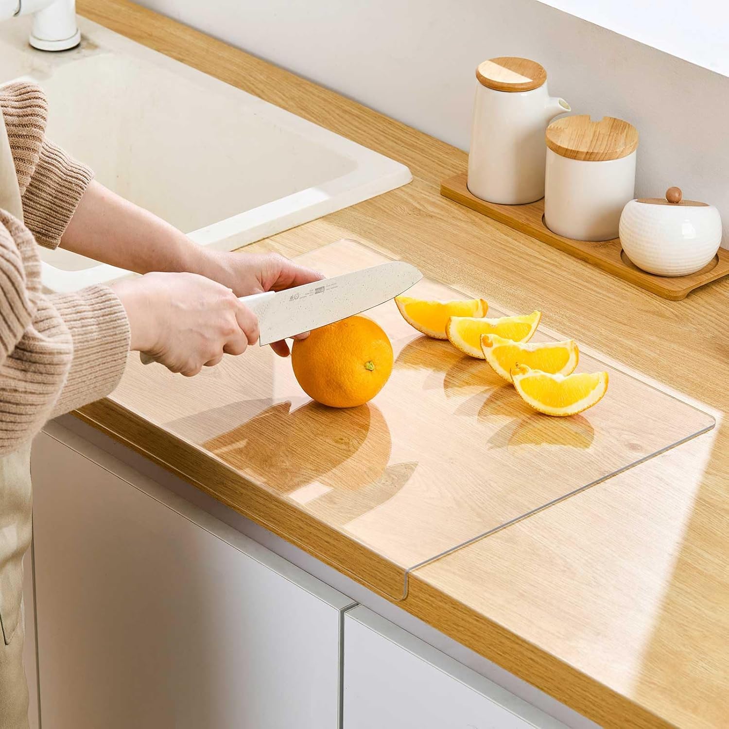 Clear Acrylic Cutting Board, 17.7x13.7 Inch with Counter Lip, Non Slip for Kitchen Utensils