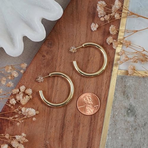 Miniatura 2 de 14k Gold Filled Classic Chunky Open Hoop Stud Earrings Huggie chunky Teardrop Cradle Hoops Hypoallergenic Earrings Cuff U Shape Hexagon Earrings For