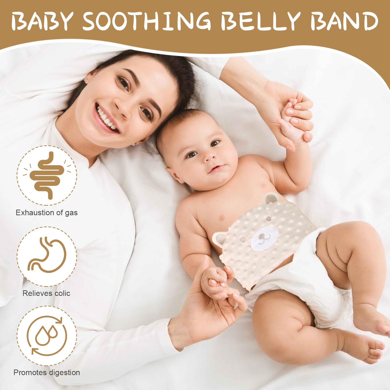 Cinturón Calentador para Bebé, Puf Rojo, Compresa Caliente, Apto para Microondas, Alivia el Dolor Abdominal, Hinchazón, Flatulencia, Calma el Estado de Ánimo Del Bebé, Velcro Ajustable, Lindo Osito
