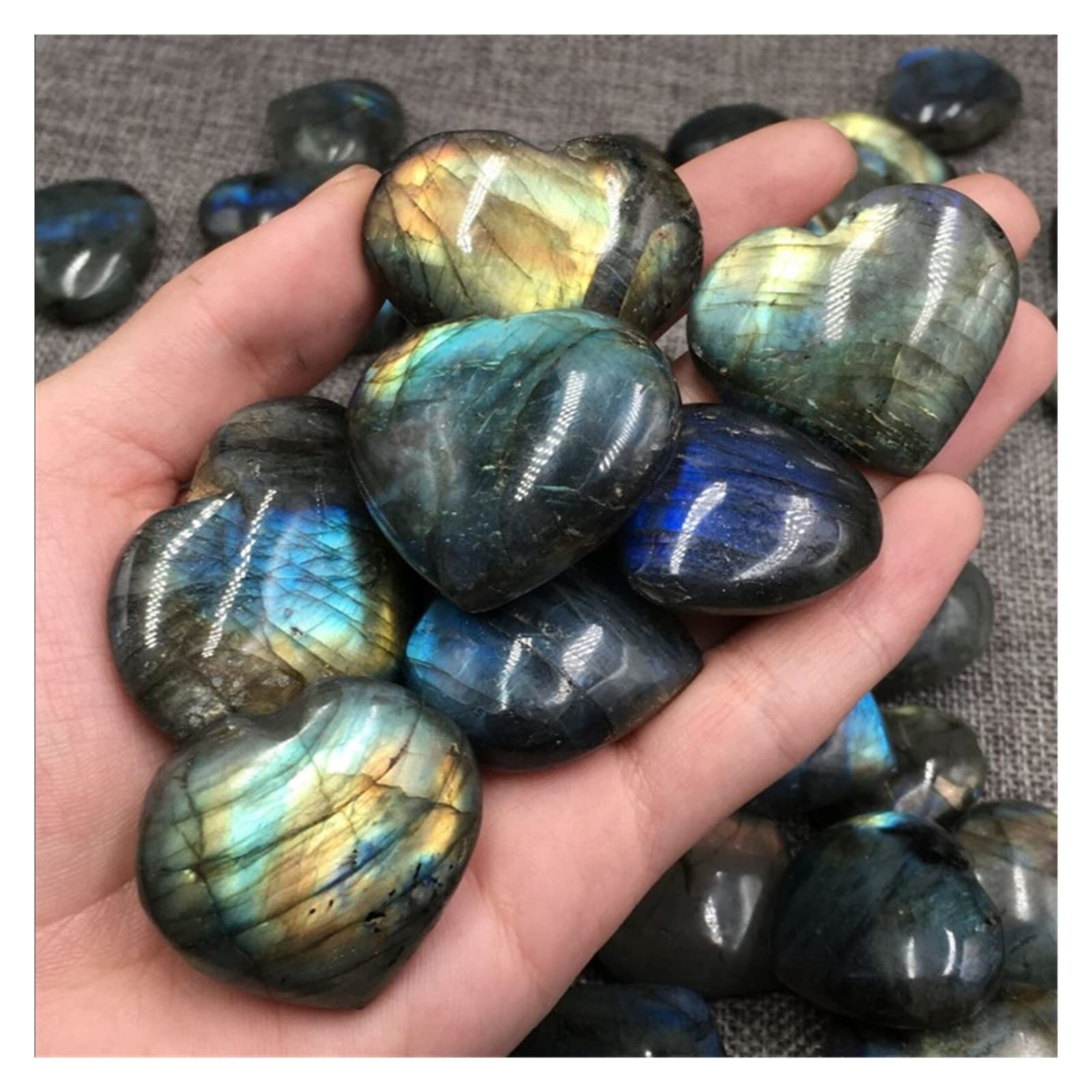 Labradorite naturelle polie : 8 cœurs sculptés à la main à offrir pour la chambre