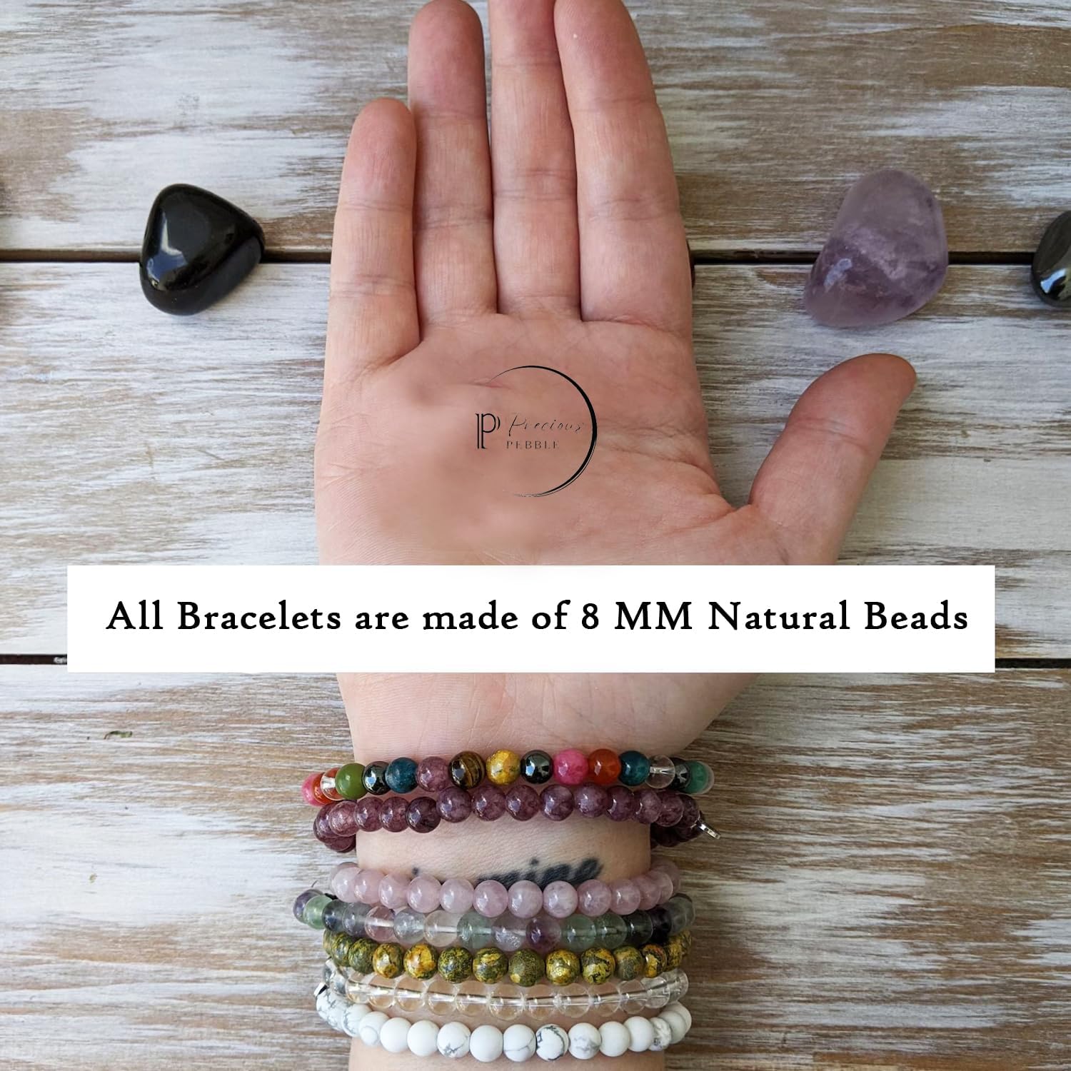 Rudraksha Sphatik Mala & Bracelet Set, 5 Face Panchmukhi Rudraksh & Rosary Crystal Sphatik 108 Beaded Mala & Bracelet for Meditation, Jaap & Daily Wear – Bead Size 8 mm (Pack of 2) - Image 7