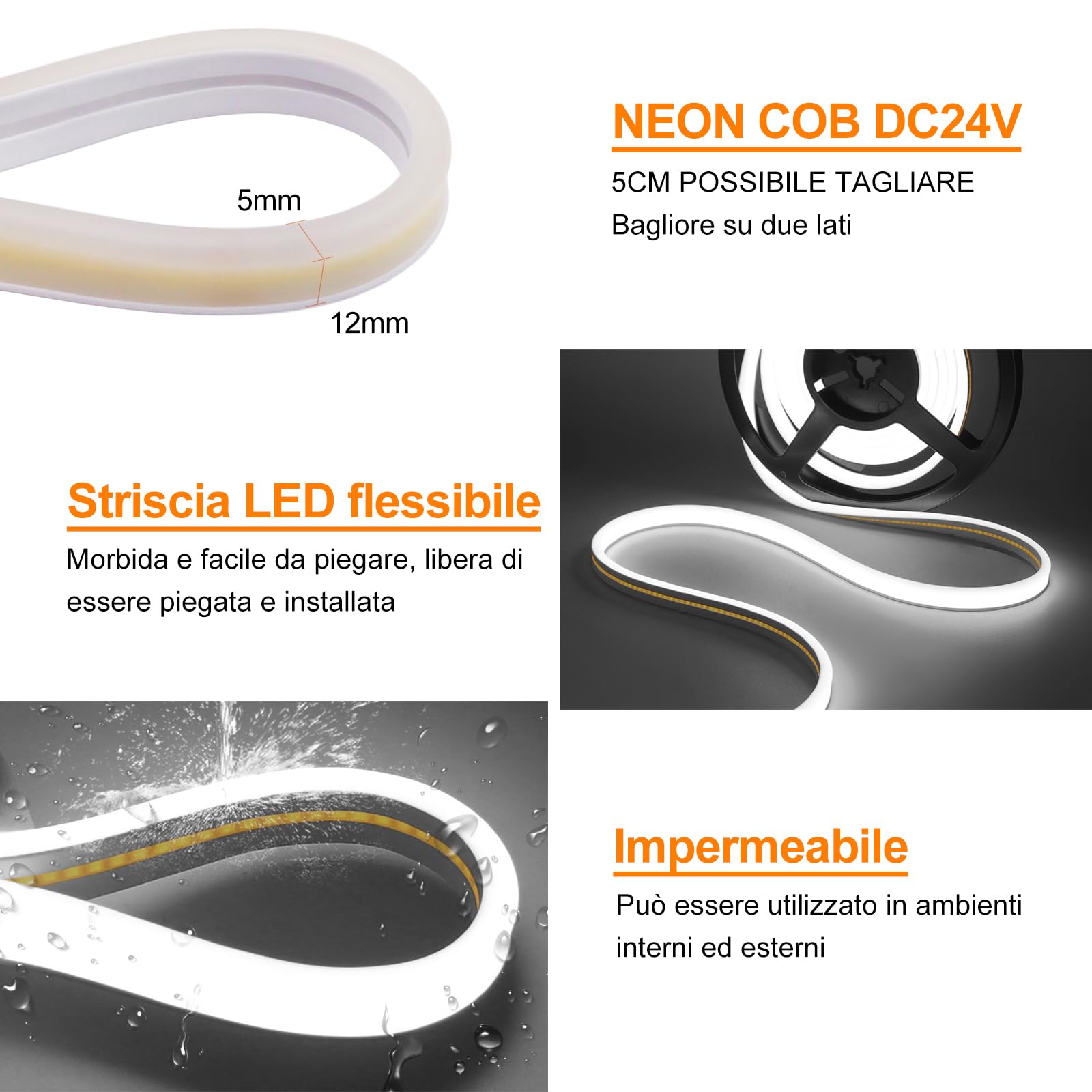 Strisce Led Solari 24V per Esterni, Alta Luminosità Con 320 Led/m, 8 Modalità, Impermeabile, Batteria 7200mah, Ideali per Giardino, Cortile e Balcon (Bianco Naturale (4000-4500K), 10M)