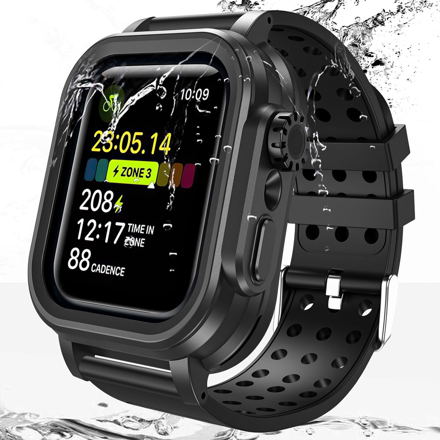 Hensinple Waterproof Case for Apple Watch Band 45mm Series 8/7 with Built-in Screen Protector, IP68 Waterproof, 360 Full Protective Shockproof Durable Band Cover for Men Women, Black