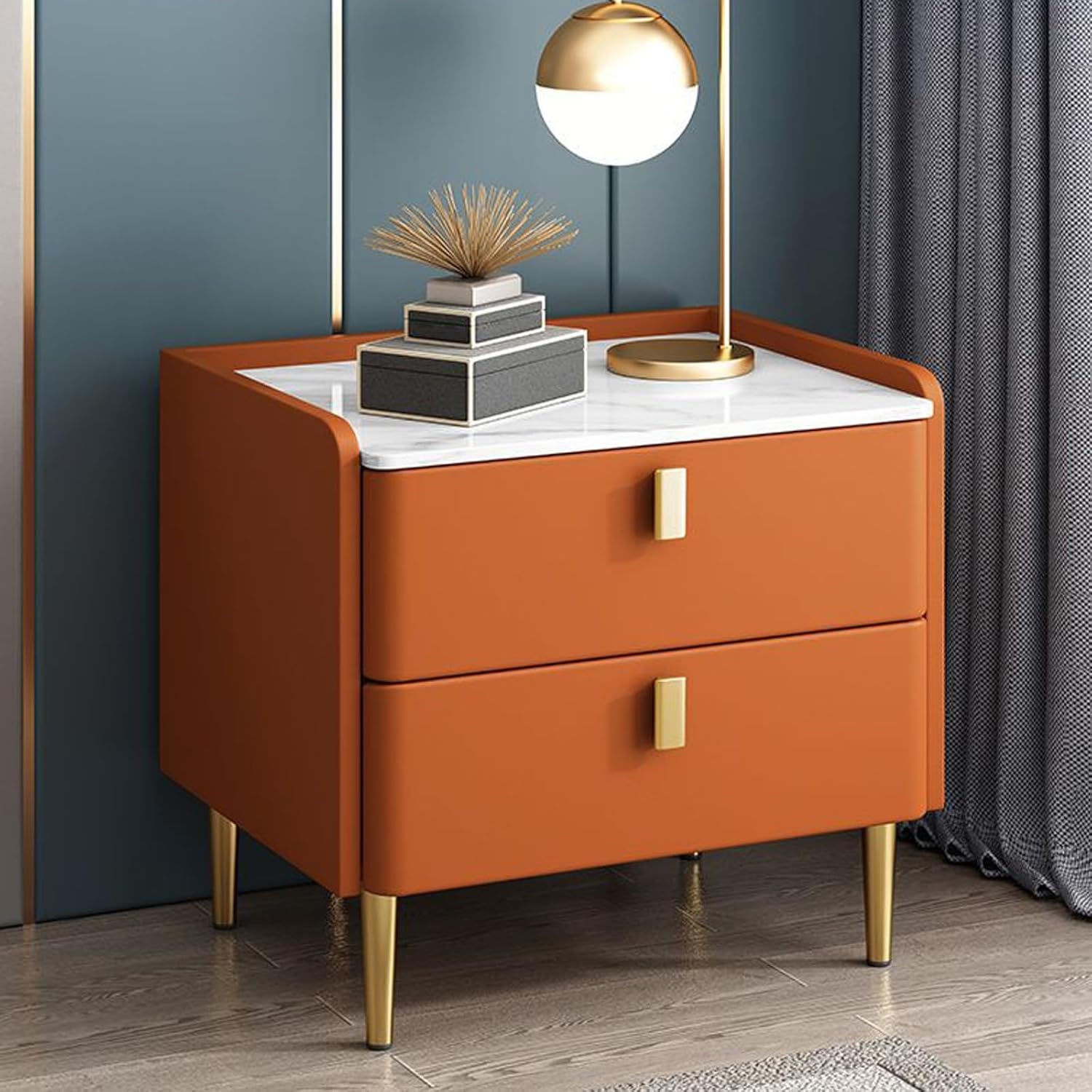 Nightstand, 2 Drawers Nightstands, Metal and Solid Wood End
