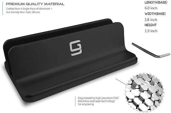 Vertical Laptop Stand for Desk [Adjustable] Sturdy Aluminum Dock Fits All Laptops (up to 20.3 inches) Space Saving, Modern Compact Holder, Compatible with MacBook Pro/Air, Surface, HP, Dell (Black)