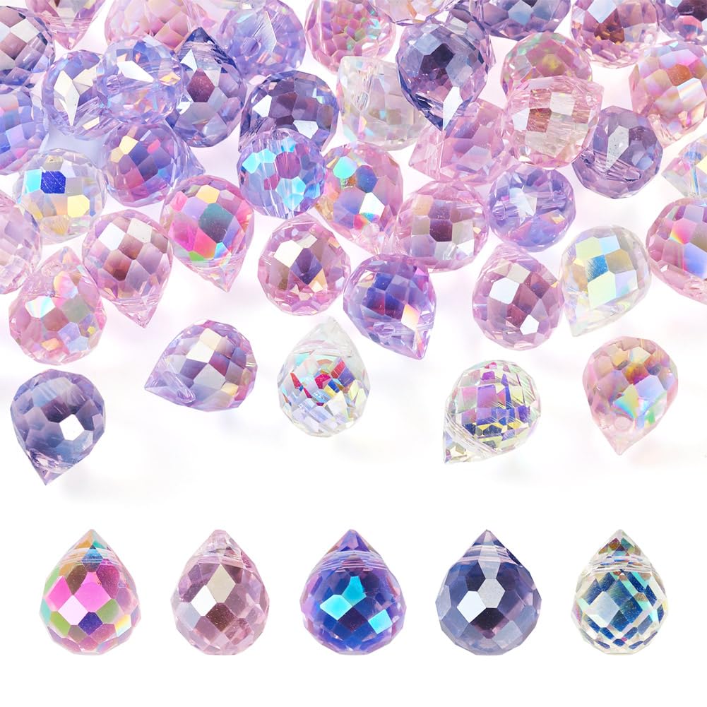 Cheriswelry 50Pcs Faceted Teardrop Glass Beads Electroplated Glass Beads Mixed Color Top Drilled Bead for Jewelry Making DIY Crafts