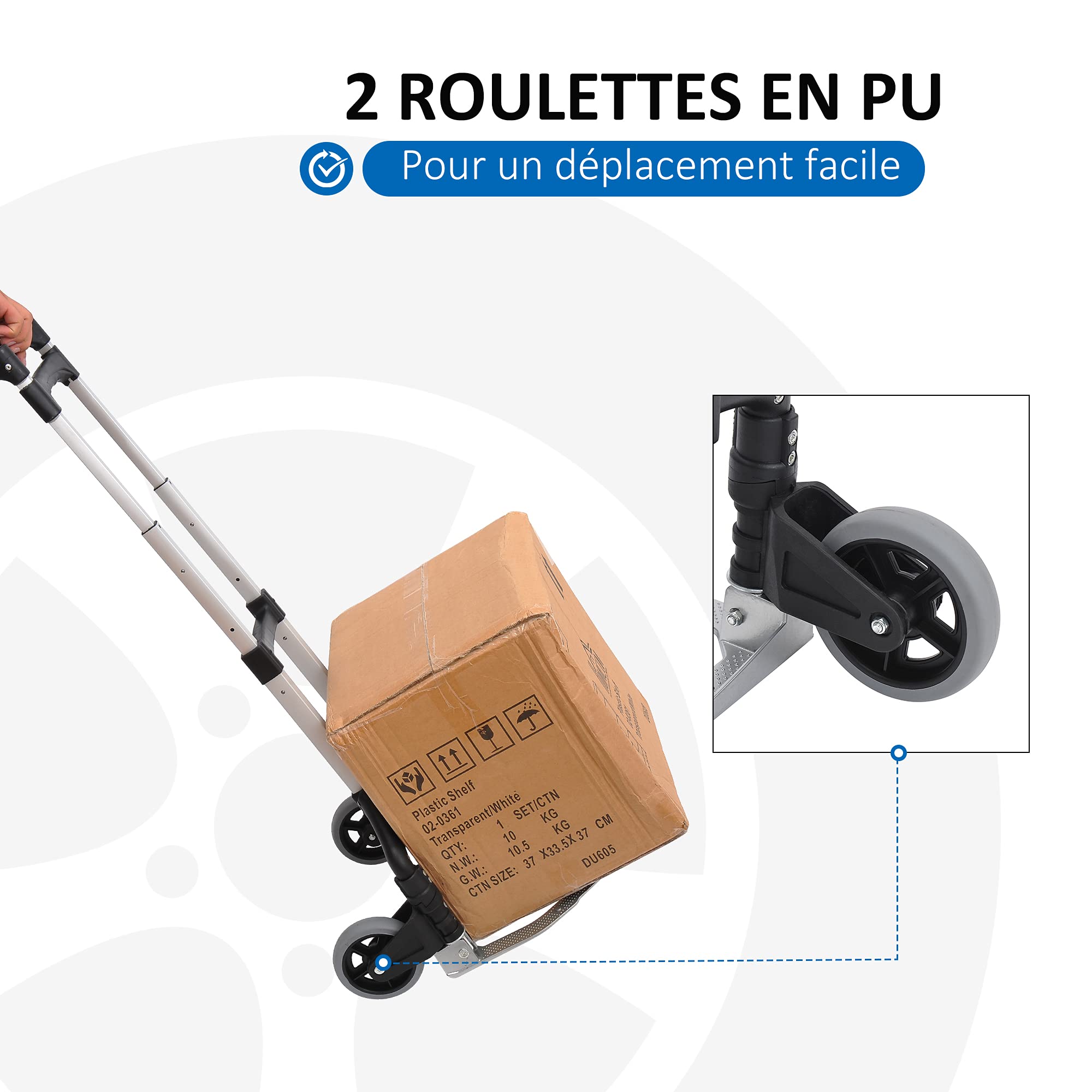 HOMCOM Chariot Diable Léger Télescopique Charge 70kg Aluminium Argent-Noir