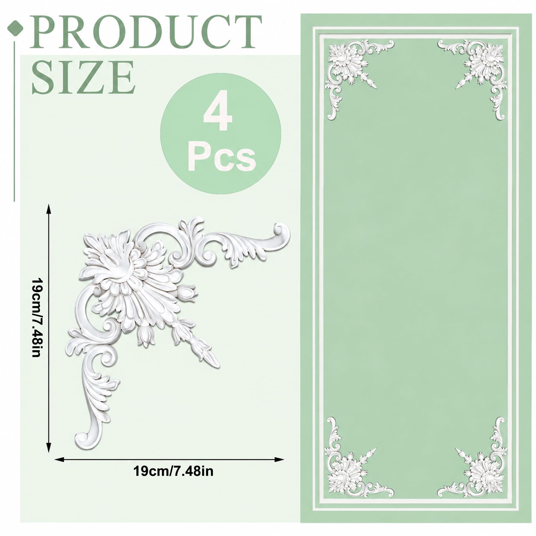 4 PCS Angolari Decorativi per Pareti E Soffitti in PU Modanature Angolari 3D con Decorazioni Floreali Profili Decorativi Verniciabili per Cornici E Angoli Elegante Finitura