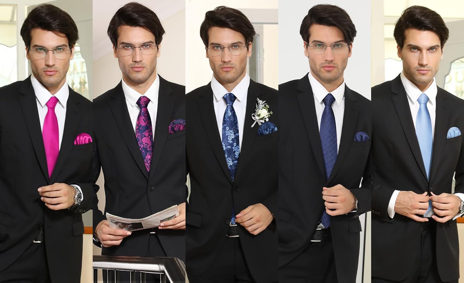 HISDERN Mens Ties Set 5PCS Collection Tie with Pocket Sqaure Formal Business Necktie Present Box Neckties Set for Men