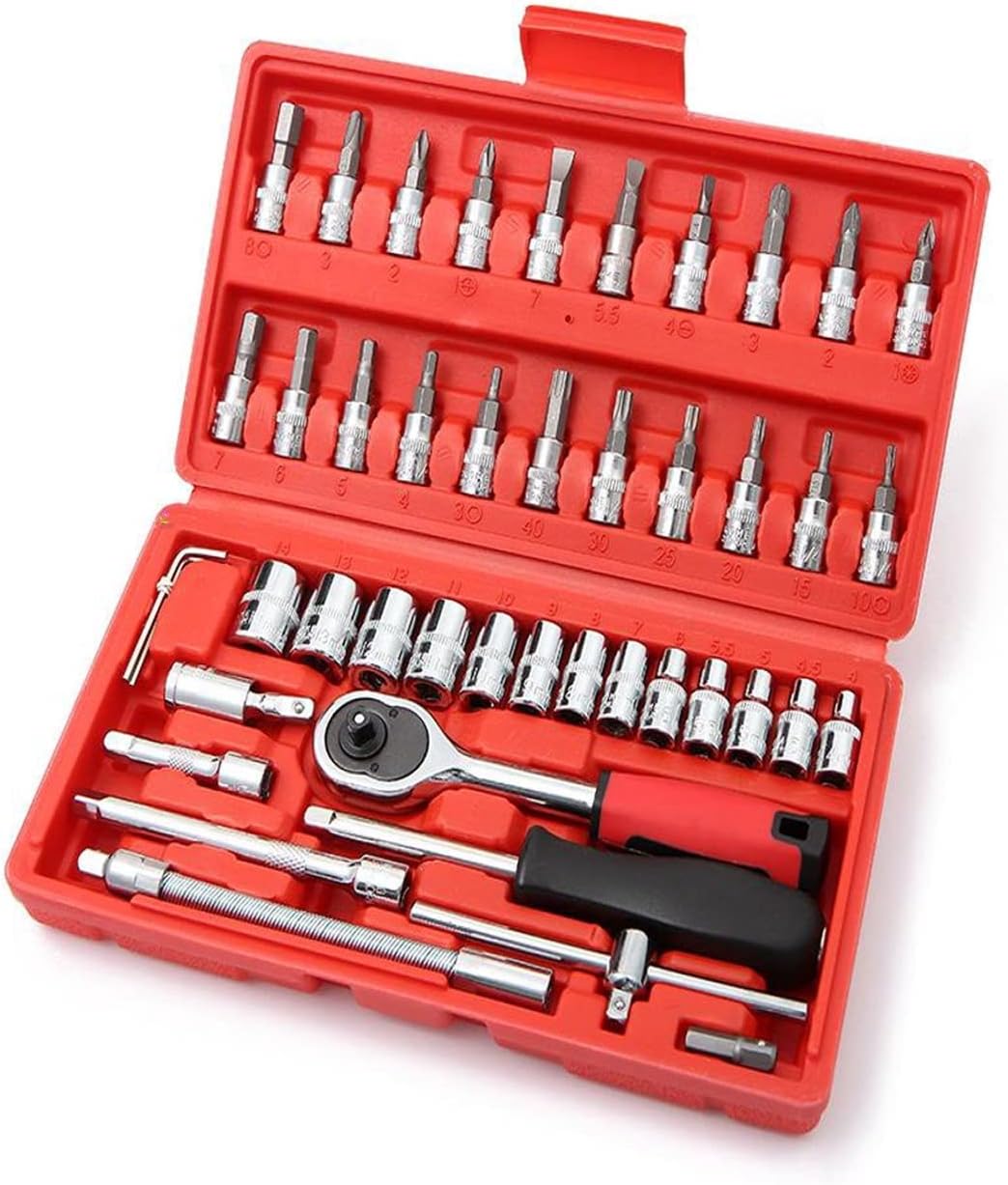 Rhyhorn 46 Piece 1/4" Drive Socket Wrench Driver Tools Set That's Ideal for Any Professional or Amateur Home and Garage Repairs