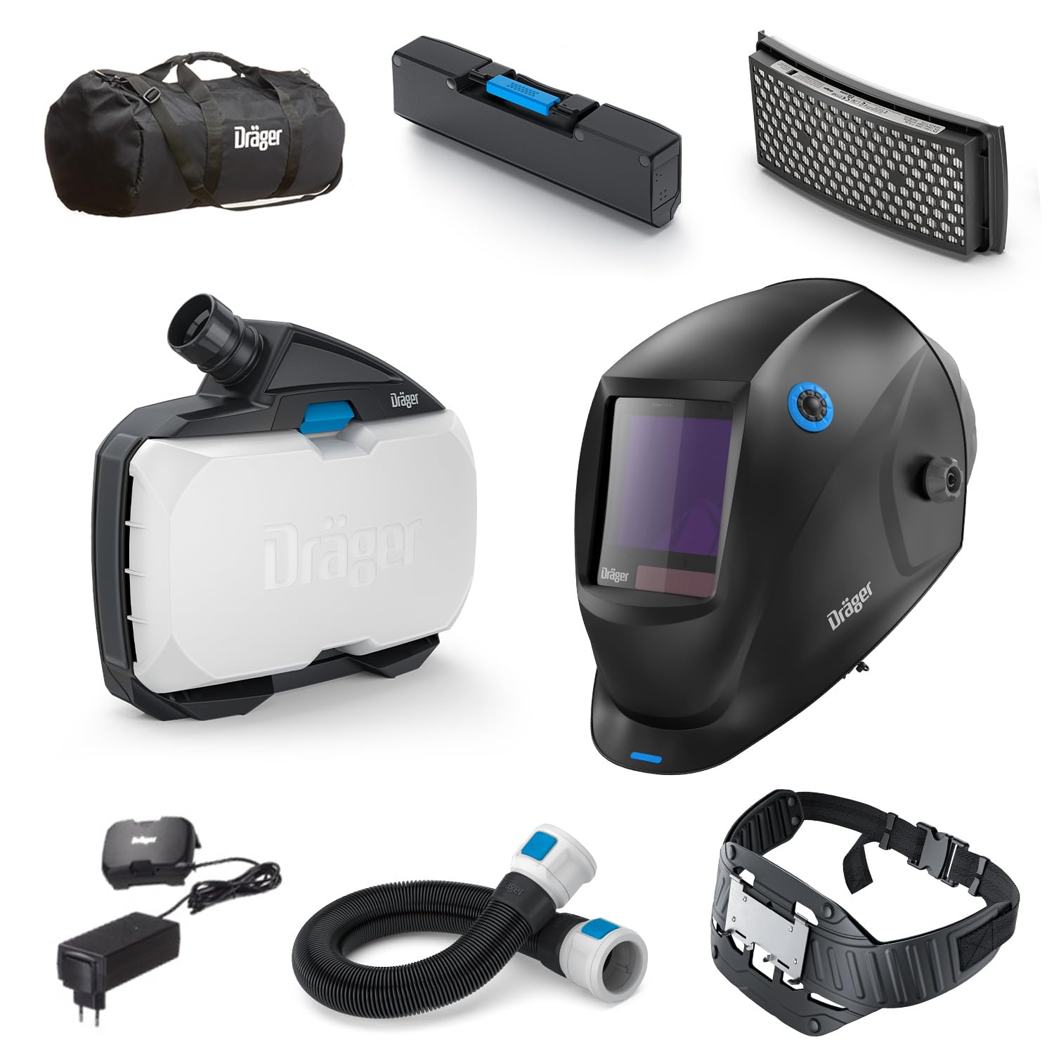 Dräger X-plore 8500 con Casco de Soldador estándar, Kit Completo ARFVA/PAPR con Filtro P R SL para una protección respiratoria contra el Polvo y una Seguridad óptima