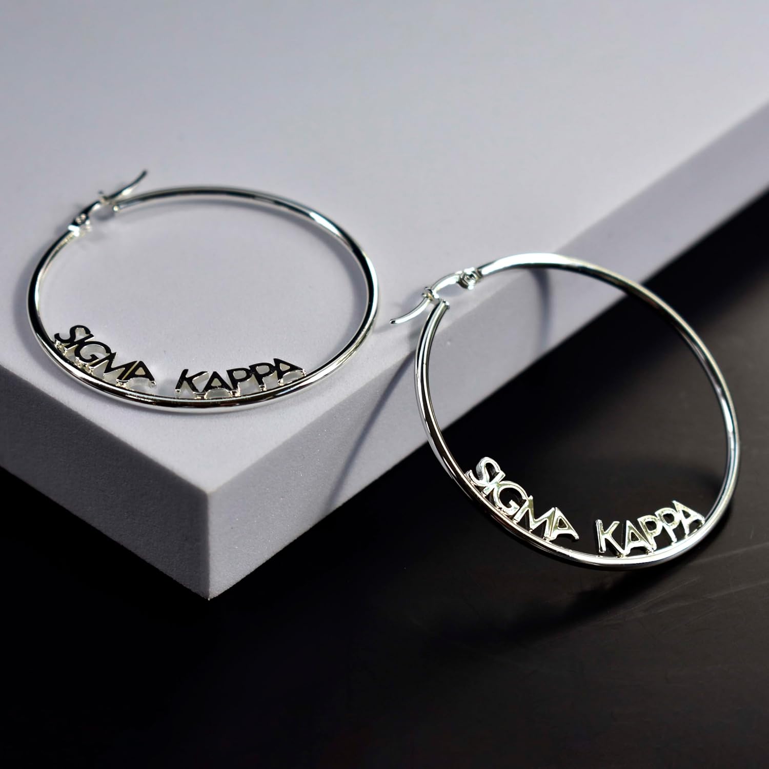 Sorority Shop Sigma Kappa- Hoop Silver-Plated Dainty Earrings for Women -Sigma Kappa Jewelry with Ideal 2" Diameter Hoops - Sigma Kappa Gifts - Image 5