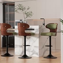 Nalupatio Bar Stools Set of 3 Seat Adjustable Height 24.5-33.5IN - Bentwood Swivel Barstools with Back & Footrest - PU Leather Upholstered Bar Chair for Bar, Kitchen, Dining Room