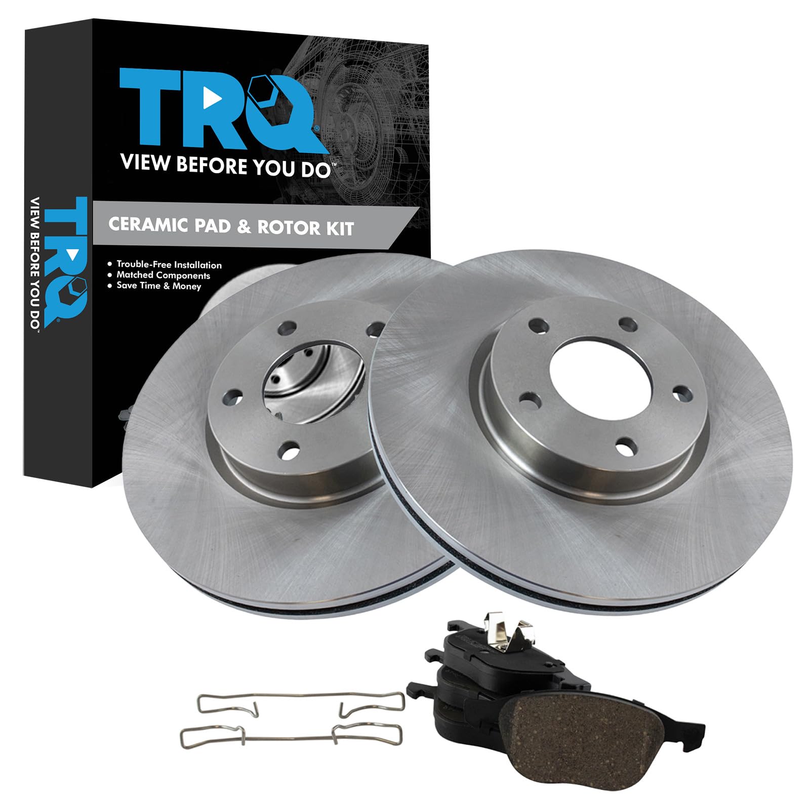TRQ Front Brake Pad and Rotor Set Ceramic Vented Rotors Compatible with 2004-2013 Mazda 3 2006-2015 5