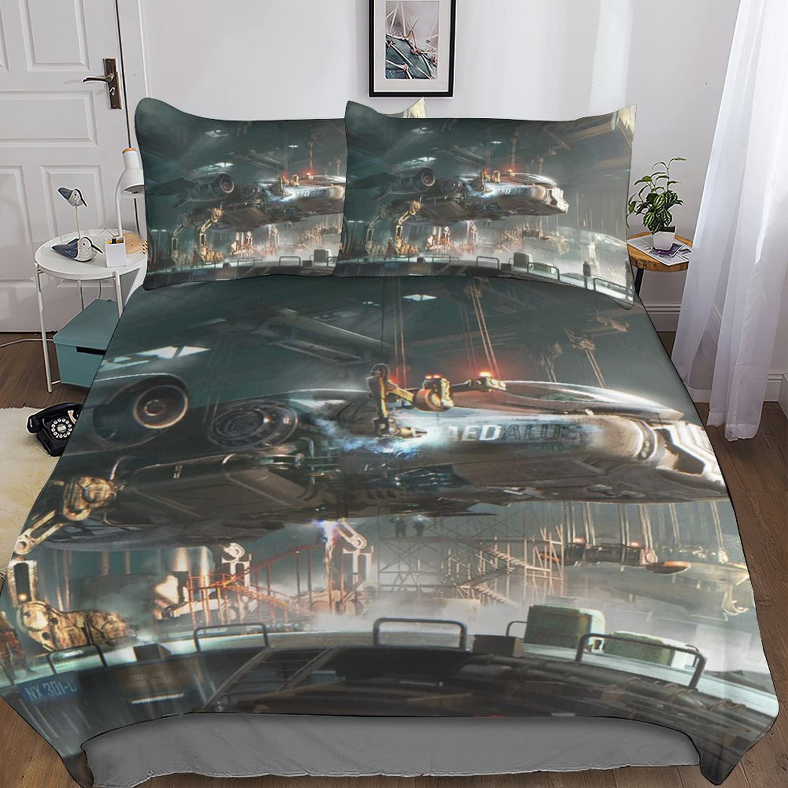 Housse de couette airship avec fermeture à glissière pratique et parure de lit 3d king