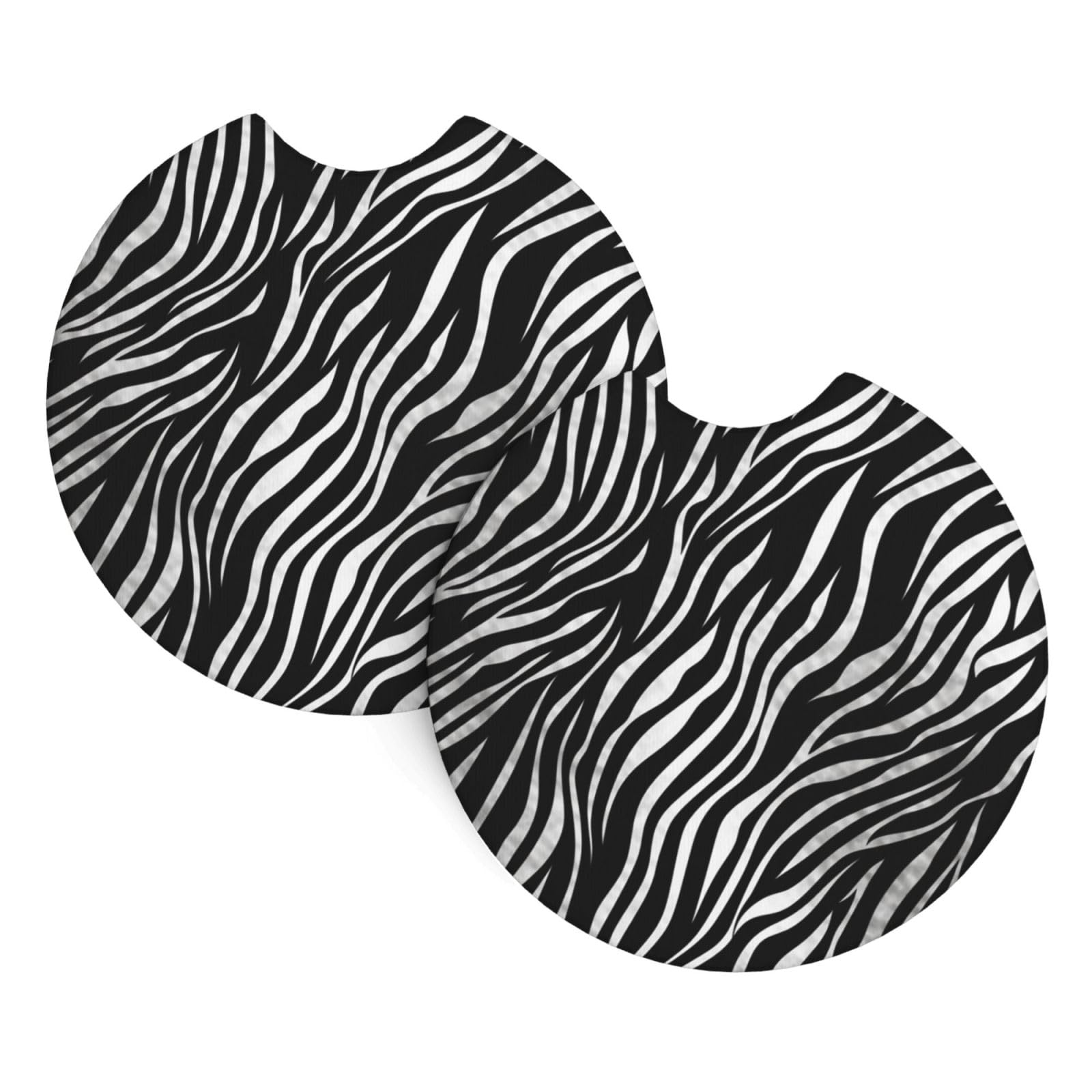 Zebra Print Car Coasters for Cup Holders 2 Pack, 2.7 Inch Universal Non-Slip Insert Water Bottle Holder Pads for Women Men Absorbent Drink Cup Coaster with Finger Notch