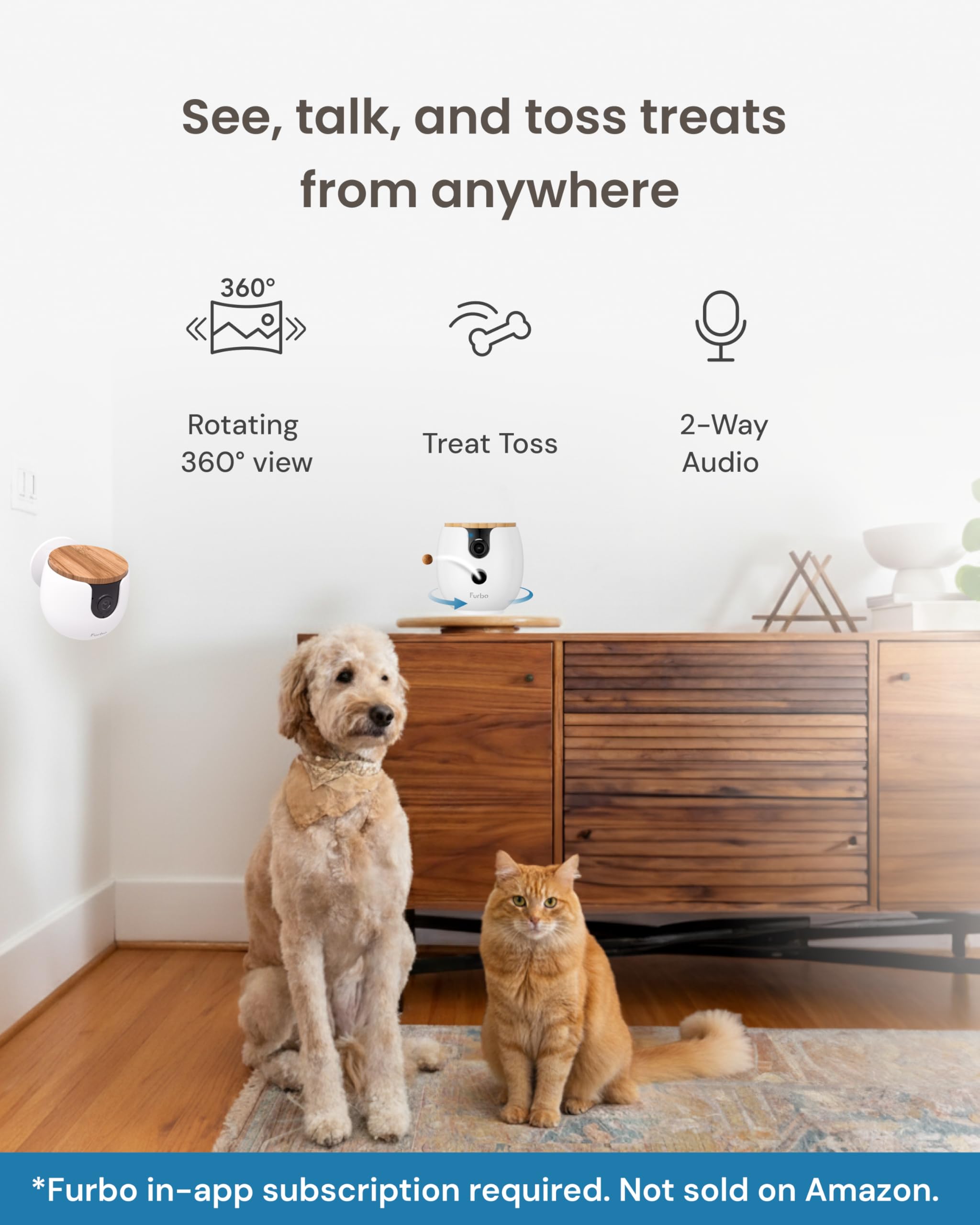 Furbo [New Mini 360° Camera + Mini Cam [New Subscription Required at Setup] (2-Camera Bundle Nanny Pro Subscription): Pet Safety Alerts, Dog & Cat Cameras with Speaker, Phone App & Night Vision