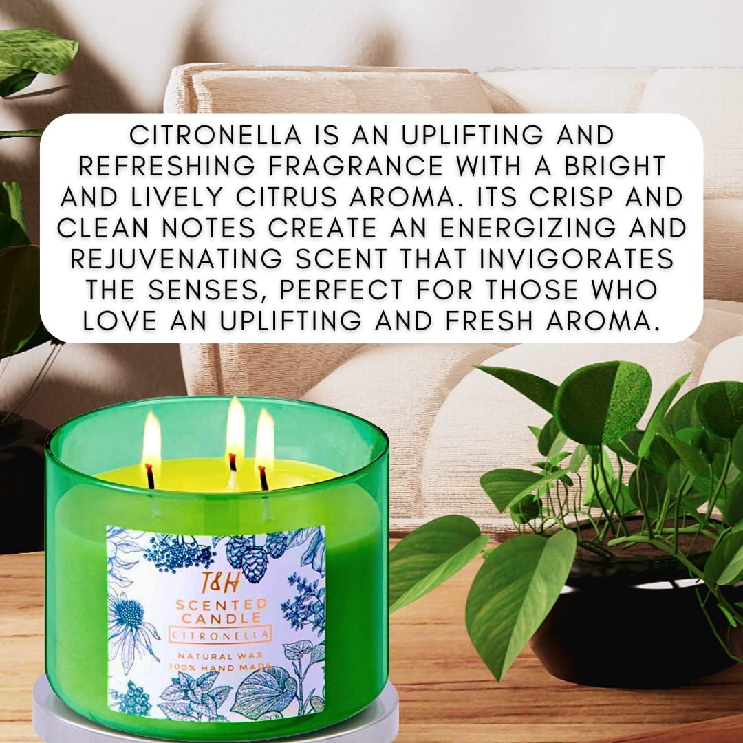 Large Citronella Candles Outdoor Indoor Candle Made with Natural Soy and Essential Oils | 3-Wick Candle 80 Hour Burn | 15.8 oz Highly Scented Aromatherapy Candles for Home | Balcony & Patio Candle : Health & Household