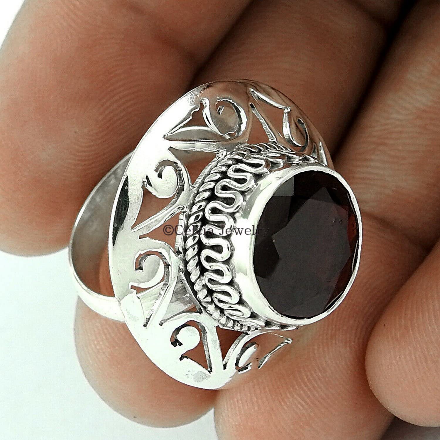 Anillo de banda roja granate natural, plata de ley 925, anillo tribal para mujer, anillo de boda, anillo de compromiso, anillo de promesa, regalos de aniversario para mamá, regalos de hermana