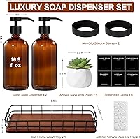 Vista 2 de Kitchen Soap Dispenser Set with Tray, Amber Glass Soap Dispensers with Iron Basket, Decorative Hand and Dish Soap Dispenser Set, Soap and Lotion