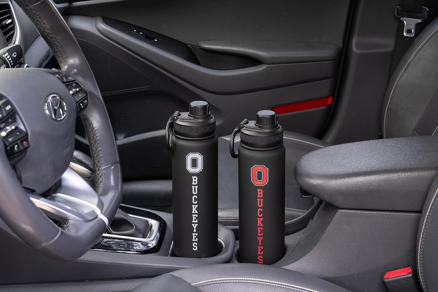 Ohio St Water Bottle - Black Double Walled Stainless Steel 24 oz Keeps Drinks Cold or Hot
