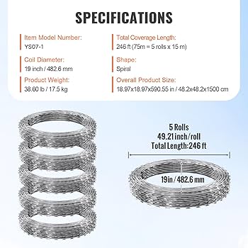 Amazon.com: VEVOR Razor Wires, 246 ft Razor Barbed Wire, 5 Rolls