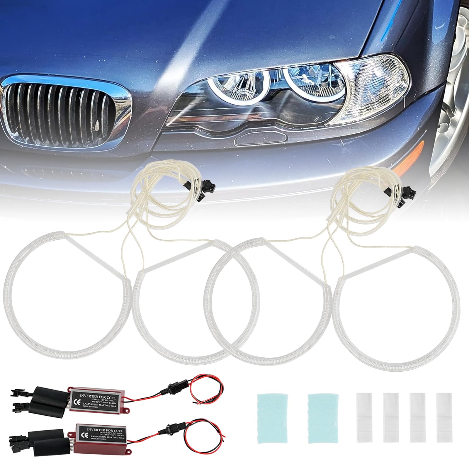 AUTOXBERT Angel Eyes Halo-Ring-Set für BMW E46, 12V Hohe Helligkeit Angel Eyes Weißes Licht