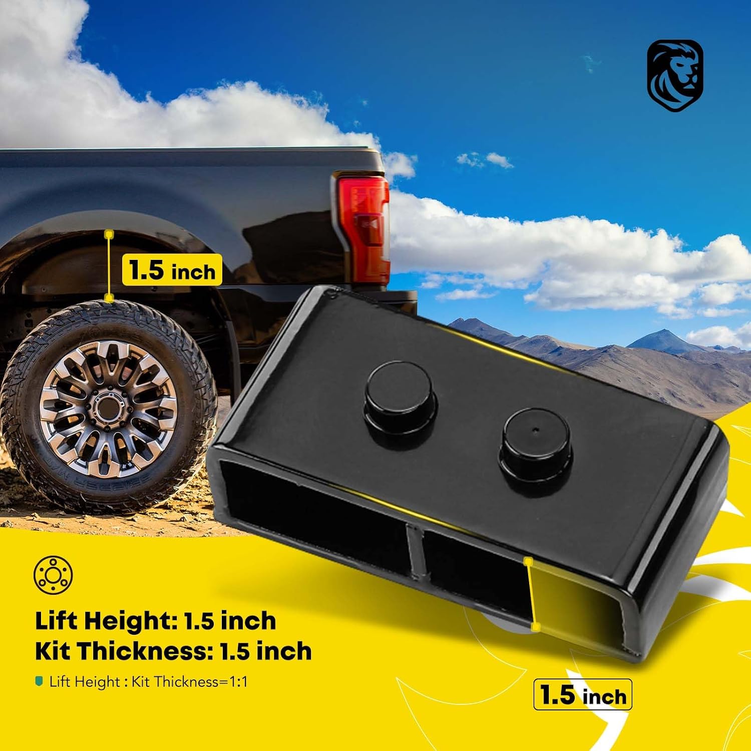YHTAUTO 1.5 Inch Rear Leveling Lift Kit Fit 2004-2020 Ford F-150 | RWD/4WD | Steel U-Bolts with Lift Blocks Raise the Rear By 1.5 Inch | 6PCS Suspension Leveling Kit w/Hardware