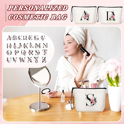 Miniatura 2 de TOPEAST Bolsa de maquillaje personalizada, bolsa de cosméticos inicial con cremallera, bolsa de aseo personal, regalos con monograma para mujeres y