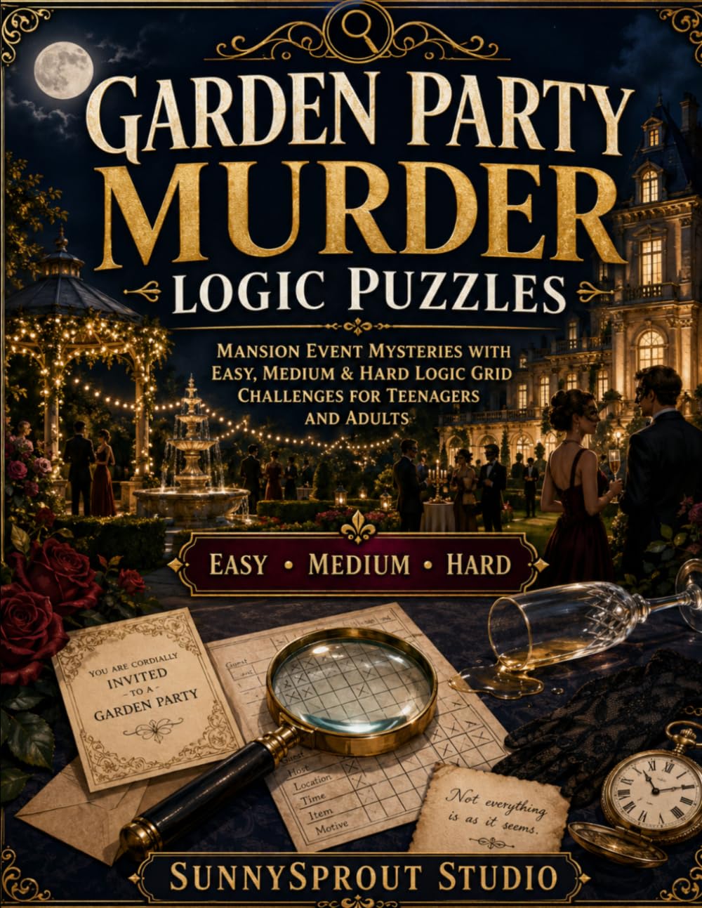 Garden Party Murder Logic Puzzles: Mansion Event Mysteries with Easy, Medium & Hard Logic Grid Challenges for Teenagers and Adults (Cozy Murder Mystery Logic Puzzles)